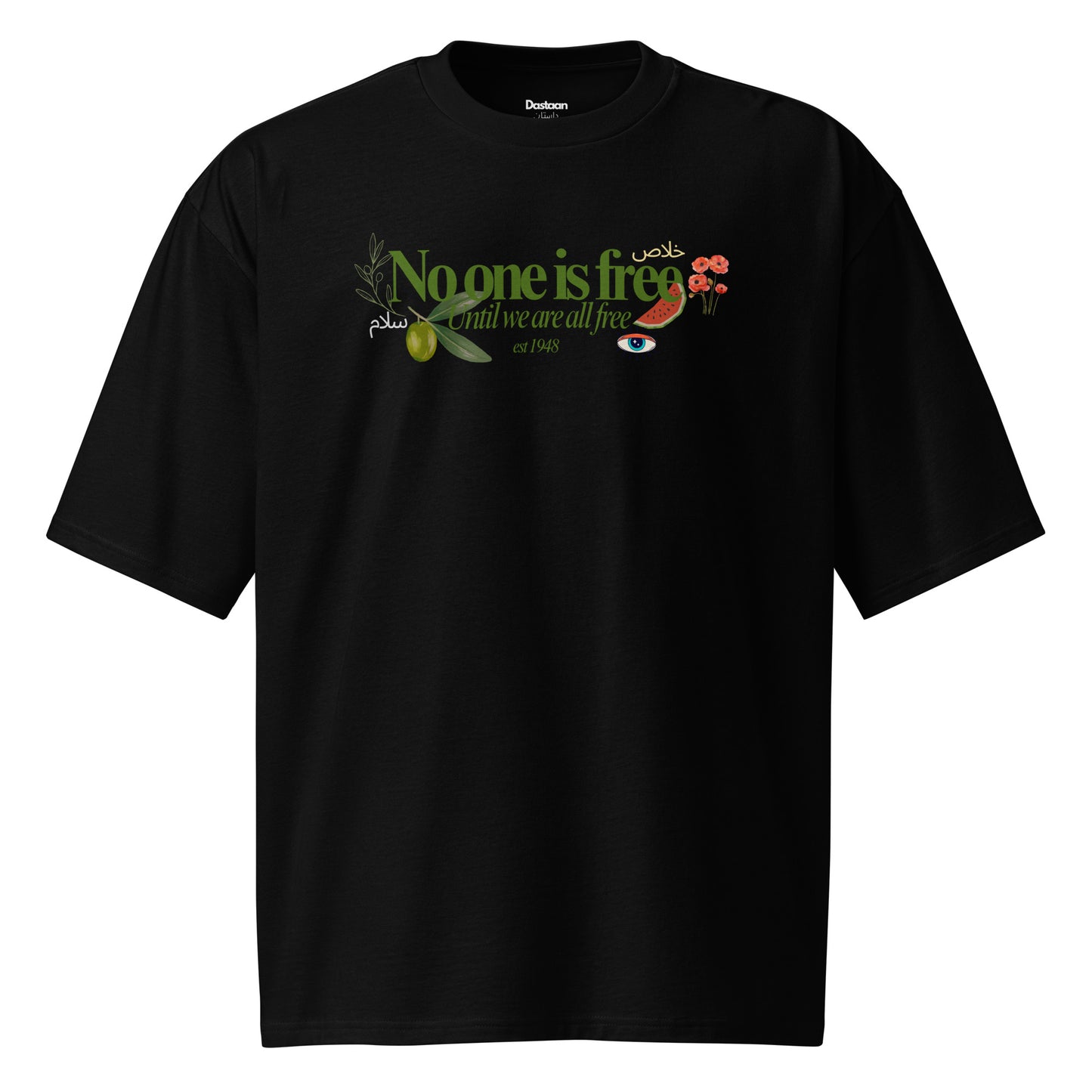 No_One_Is_Free_Tee_black_Activist_Collection_Dastaan_Palestine